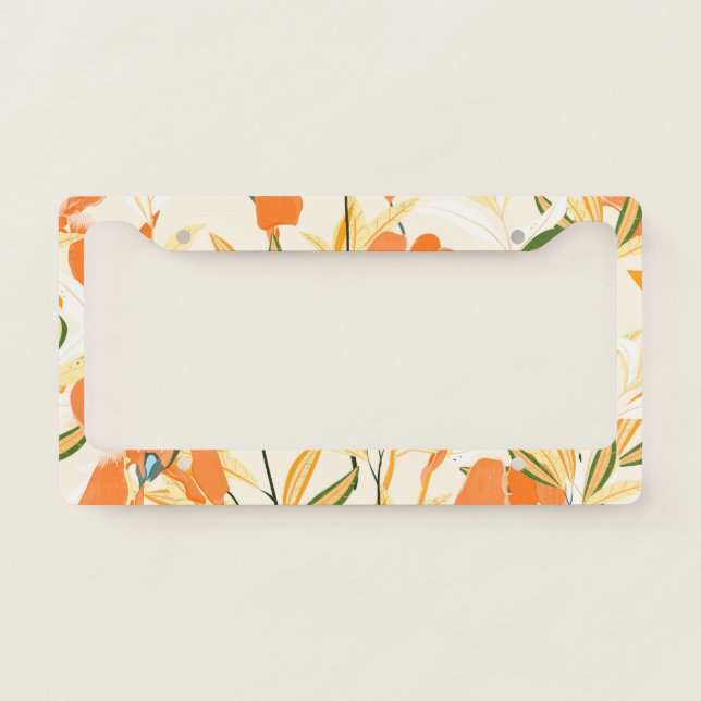 Orange irises: seamless floral pattern license plate frame (Front)