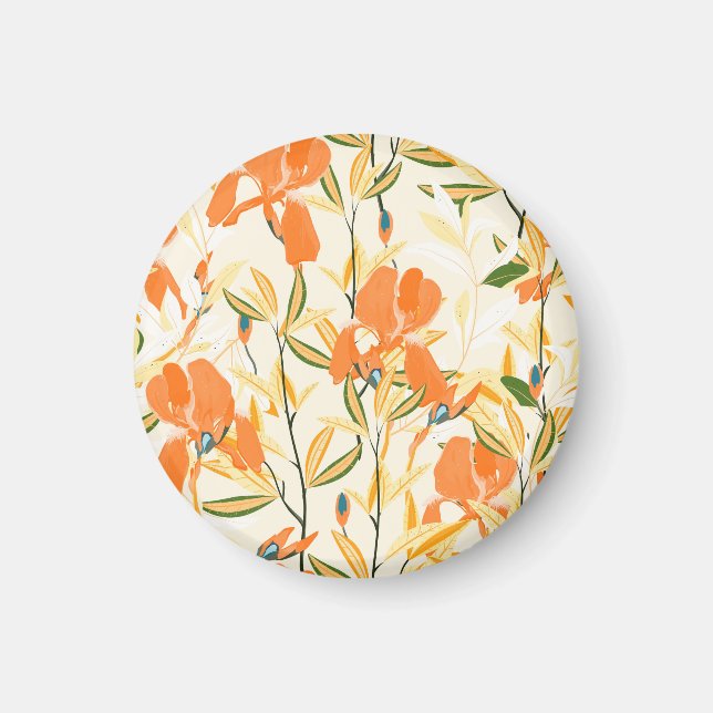 Orange irises: seamless floral pattern magnet (Front)