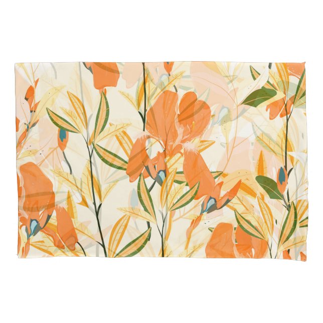 Orange irises: seamless floral pattern pillow case (Front)