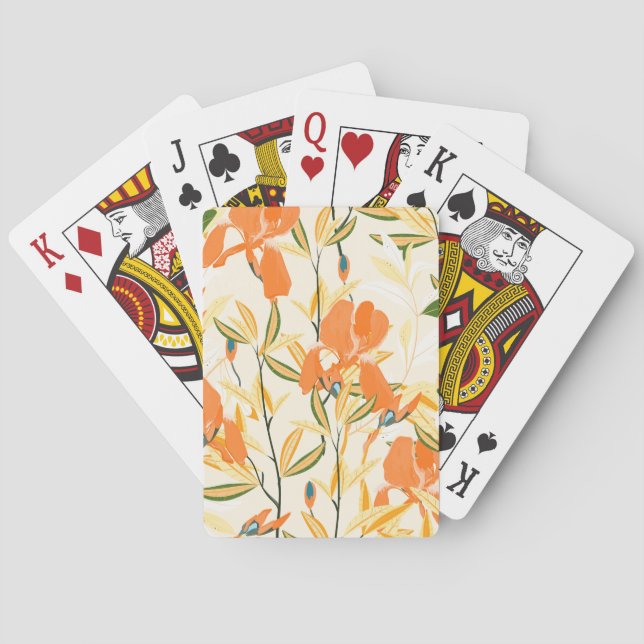 Orange irises: seamless floral pattern poker cards (Back)