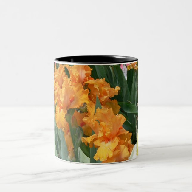 Orange Irises Two-Tone Coffee Mug (Center)