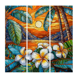 Orange island sunset Stained glass art