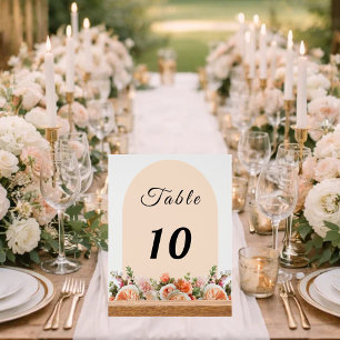 Orange ivory florals arch table number acrylic sign
