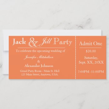 Orange Jack And Jill Shower Ticket Invitation by kellbellsplace at Zazzle