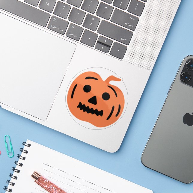 Orange Jack-O-Lantern Halloween Pumpkin Sticker (Laptop w/ iPhone)