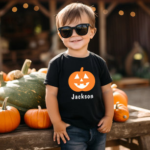Orange Jack-O-Lantern Pumpkin Cute Halloween Name Toddler T-shirt
