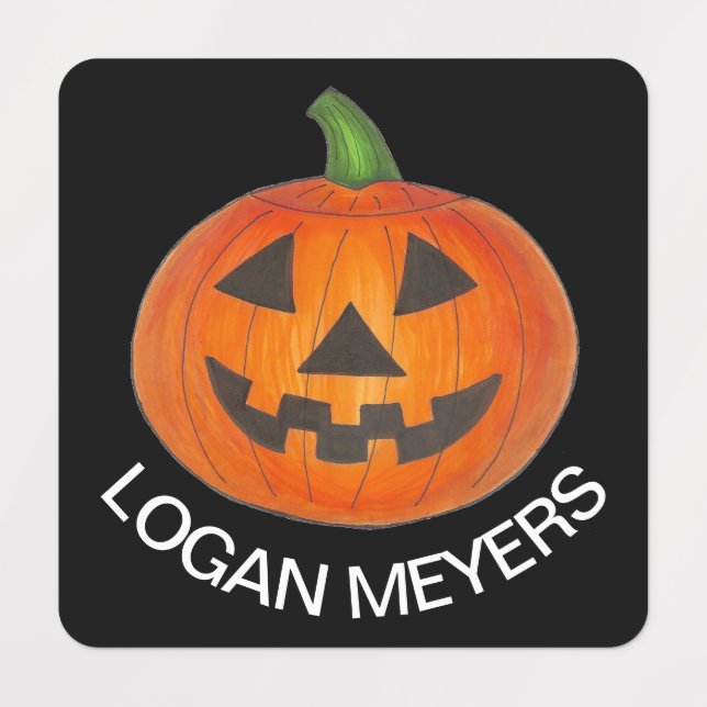 Orange Jack o' Lantern Pumpkin Patch Halloween Kids' Labels (Design 2)