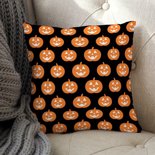 Orange Jack O Lantern Pumpkin Pattern Halloween Throw Pillow