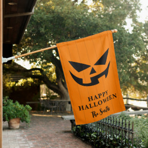 Orange Jack O'Lantern Two-Sided Happy Halloween House Flag