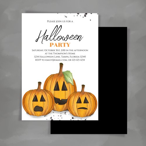 Orange Jack Olanterns Pumpkin Halloween Party Invitation