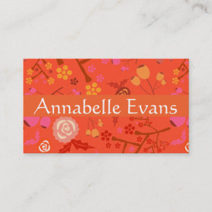 Orange Japanese Floral Pattern Personalize Business Card