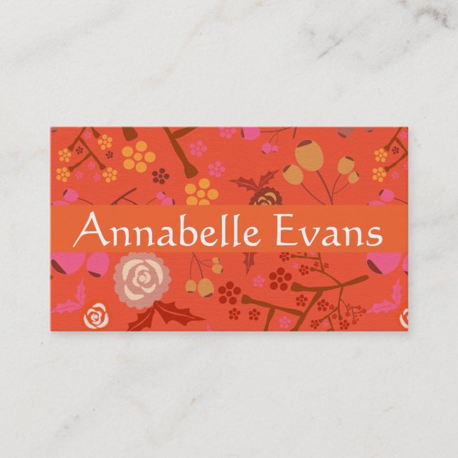Orange Japanese Floral Pattern Personalize Business Card (Front)