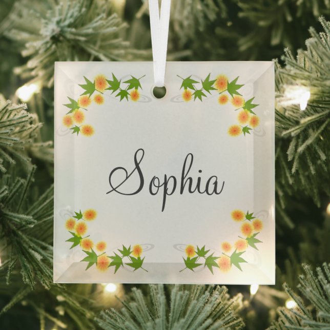 Orange Japanese flowers Glass Ornament (Insitu)