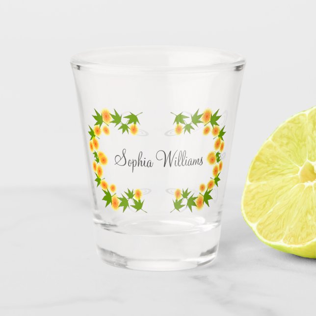 Orange Japanese flowers Shot Glass (Front)