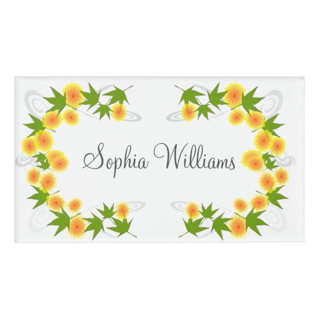 Orange Japanese flowers white Name Tag (Front)