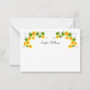Orange Japanese flowers white Note Card