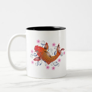 Orange Japanese Koi Fish Personalized Initial Two-Tone Coffee Mug