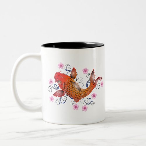 Orange Japanese Koi Fish Personalized Initial Two_Tone Coffee Mug