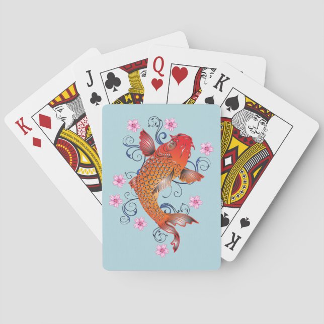 Orange Japanese Koi Fish Poker Cards (Back)