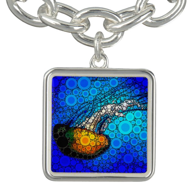 Orange jellyfish blue ocean bold simple modern charm bracelet (Design)