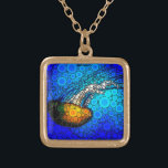 Orange jellyfish blue ocean bold simple unique gold plated necklace<br><div class="desc">Take a lesson from this orange yellow jellyfish floating along in the turquoise blue ocean and let life take its course whenever you wear this stunningly chic, vibrantly-colored photo charm necklace. This necklace comes in small and medium sizes as well as both square and circle shapes. You can order this...</div>