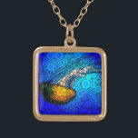 Orange jellyfish blue ocean bold simple unique gold plated necklace<br><div class="desc">Take a lesson from this orange yellow jellyfish floating along in the turquoise blue ocean and let life take its course whenever you wear this stunningly chic, vibrantly-colored photo charm necklace. This necklace comes in small and medium sizes as well as both square and circle shapes. You can order this...</div>