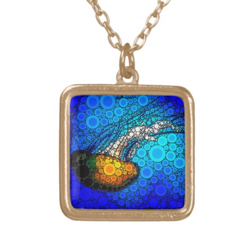 Orange jellyfish blue ocean bold simple unique gold plated necklace