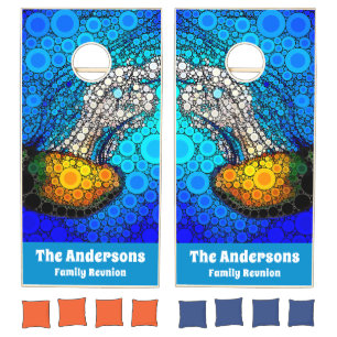 Orange Jellyfish Blue Ocean Family Reunion Name Cornhole Set