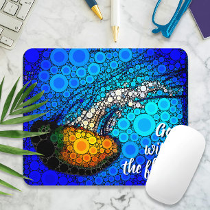 Orange Jellyfish Blue Ocean Go with Flow Script Mouse Pad