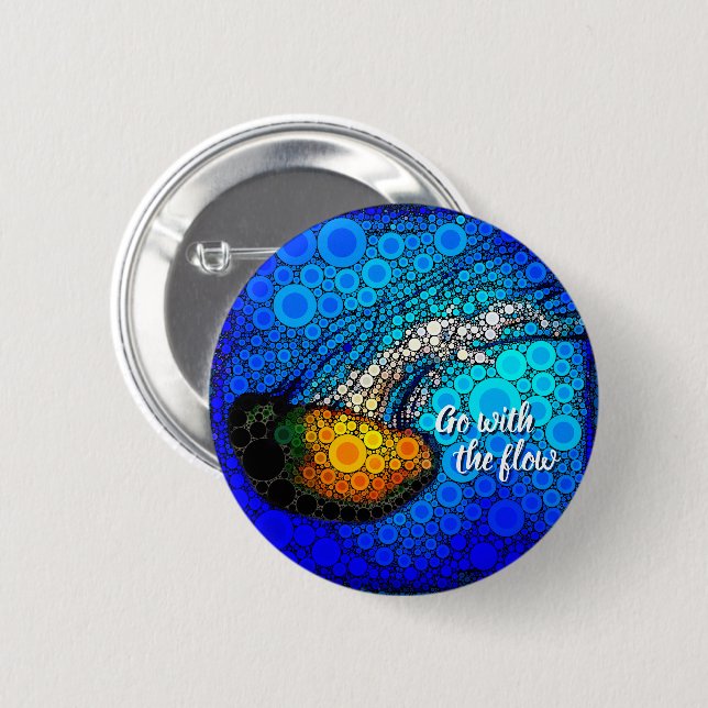 Orange Jellyfish Blue Ocean Go With the Flow Button (Front & Back)