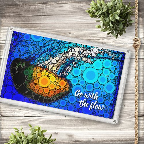 Orange Jellyfish Blue Ocean Go with the Flow Quote Acrylic Tray