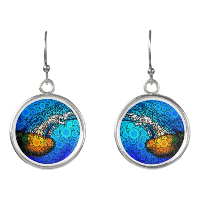 Orange jellyfish blue ocean stylish modern chic earrings (Front)