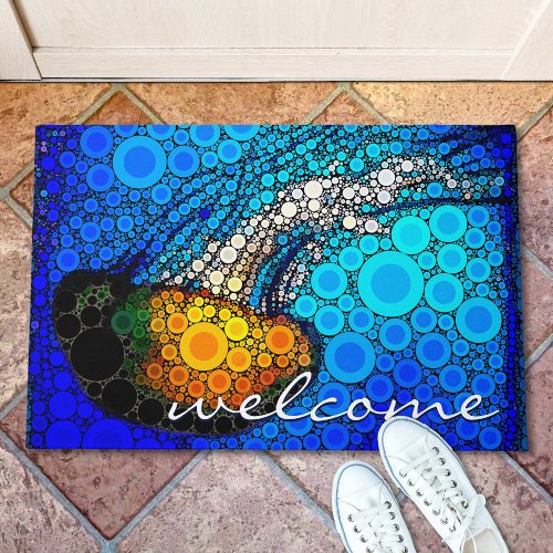 Orange Jellyfish Blue Ocean Welcome Script Modern Doormat