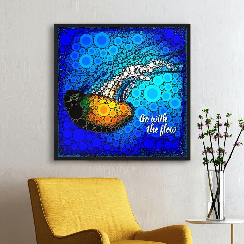 Orange Jellyfish in Blue Ocean Go with the Flow Poster