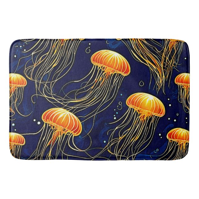 Orange Jellyfish Pattern Art Bath Mat (Front)