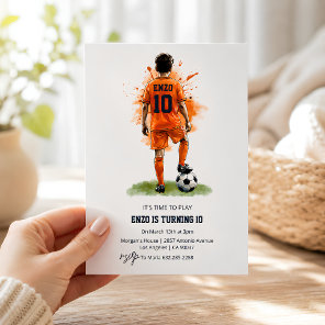 Orange Jersey Boy Back View Soccer Birthday Invitation