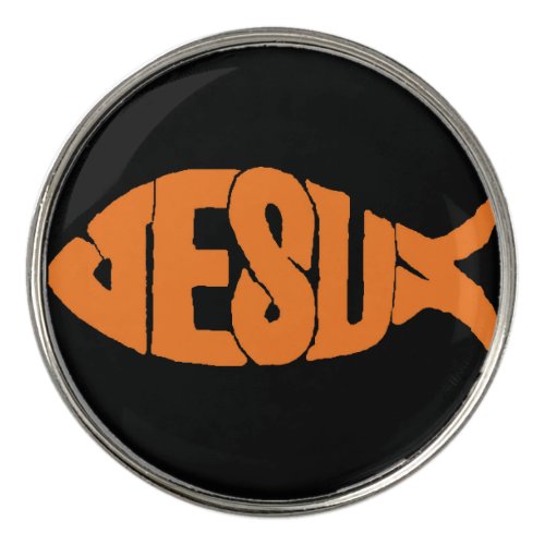 Orange Jesus fish black background Golf Ball Marker