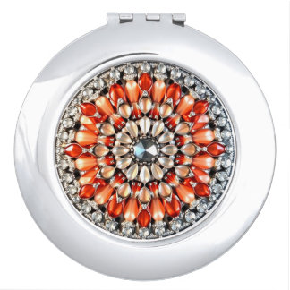 Orange Jeweled Look Compact Mirror