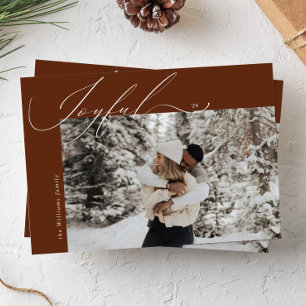 Orange Joyful Script Typography Christmas Photo Holiday Card