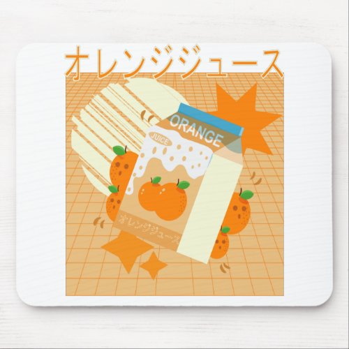 Orange Juice Box Kawaii 90s Japanese Aesthetic Mouse Pad