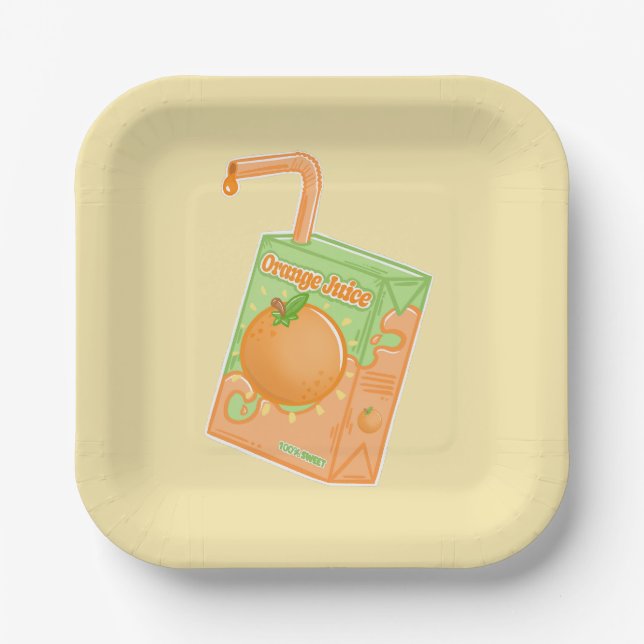 Orange Juice Box Yellow Paper Plates (Front)