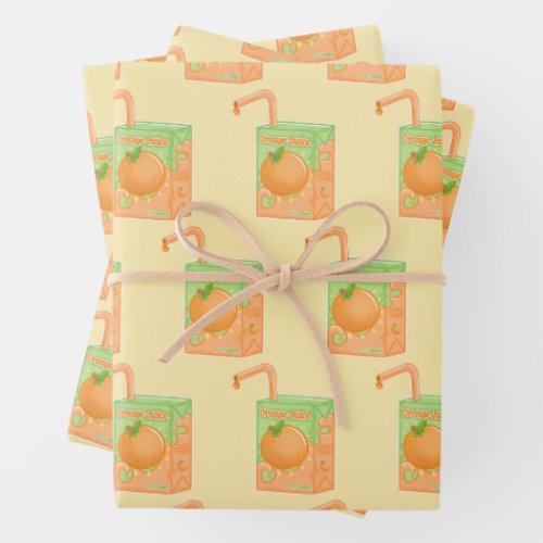 Orange Juice Box Yellow Wrapping Paper Sheets