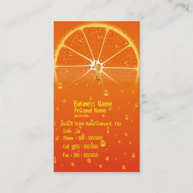 Orange Juice Juicy Drops Friuts Business Card (Front)