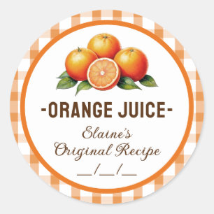 Orange juice label with checkered design