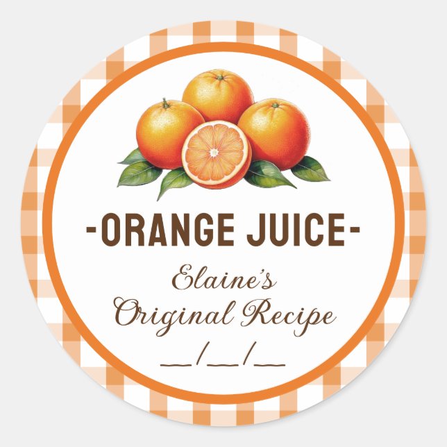 Orange juice label with checkered design (Front)