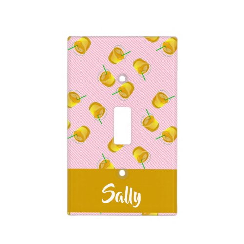 Orange juice on pink striped light switch cover