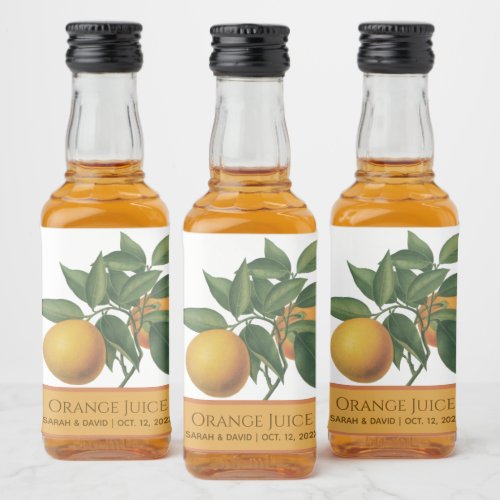 Orange Juice Wedding Favor Botanical Leaves Citrus Liquor Bottle Label