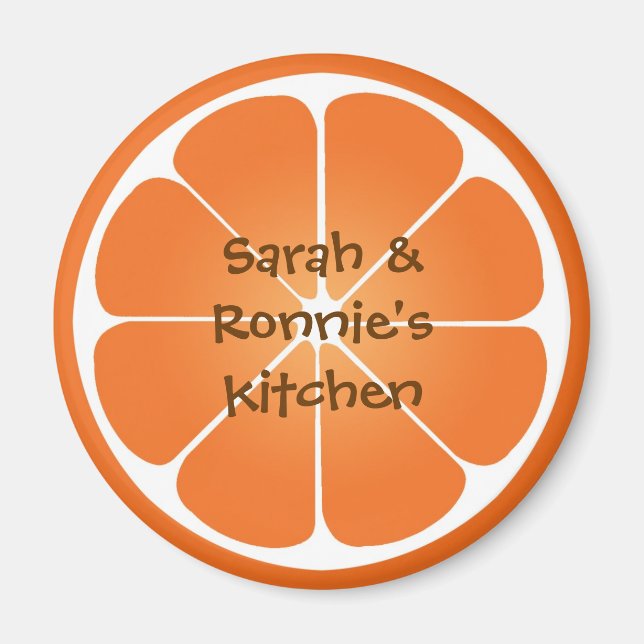 Orange juicy fruit slice round magnet party favor (Front)