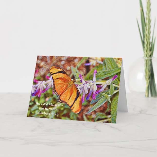 Orange Julia Butterfly Scripture Birthday Card (Front)
