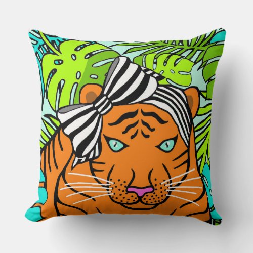 Orange Jungle with Tiger Rectangle Pillow 